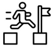 A person jumping over a gap to reach their goals